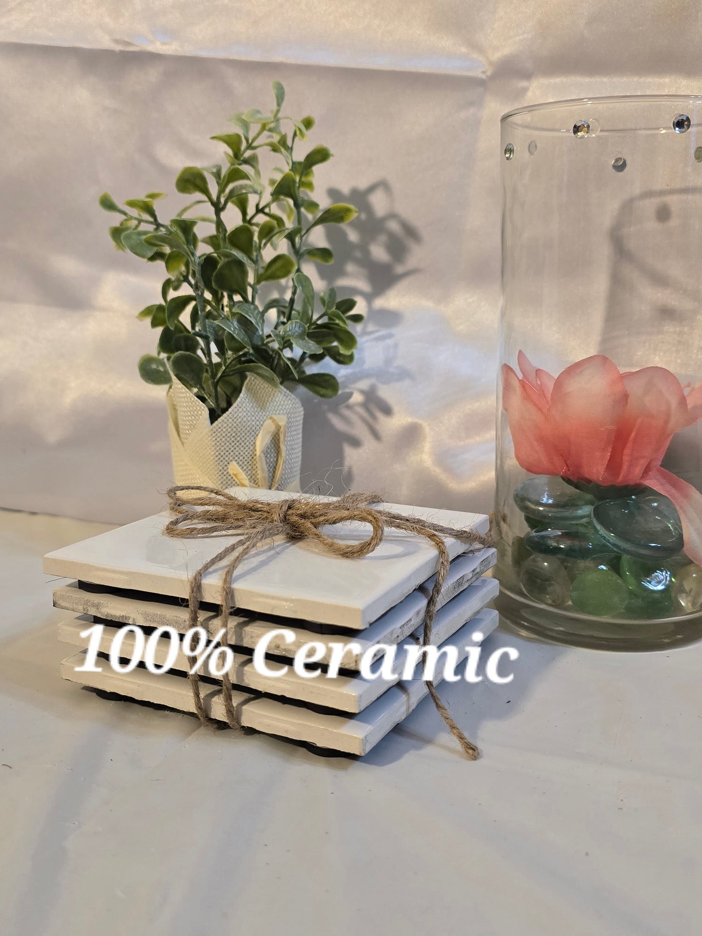 4 Classic Ceramic Coasters (used for glasses, vases or flatware).