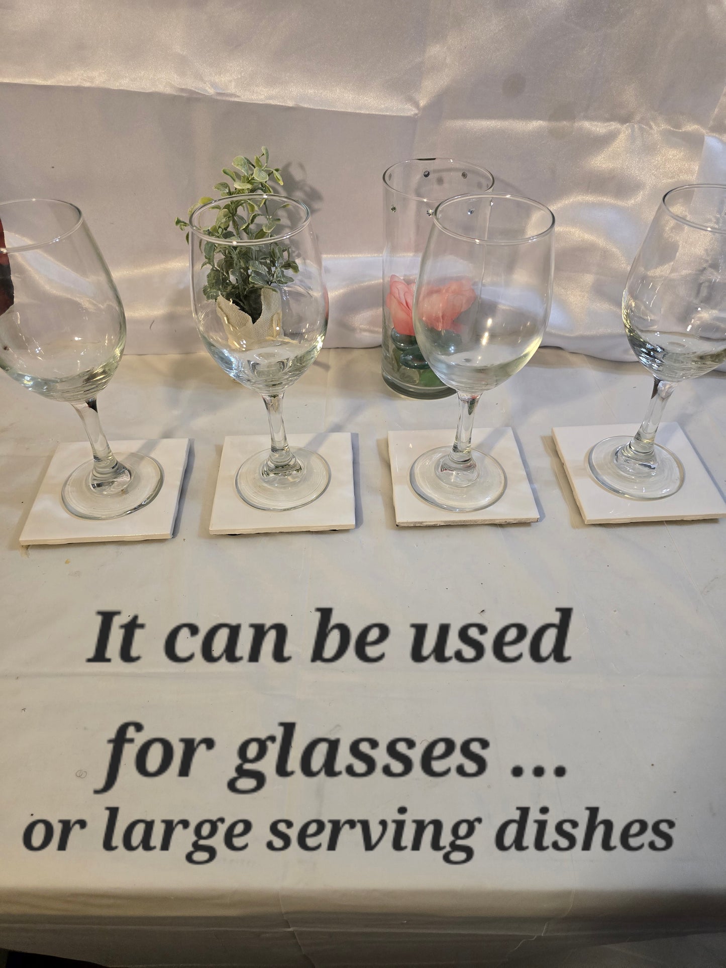 4 Classic Ceramic Coasters (used for glasses, vases or flatware).