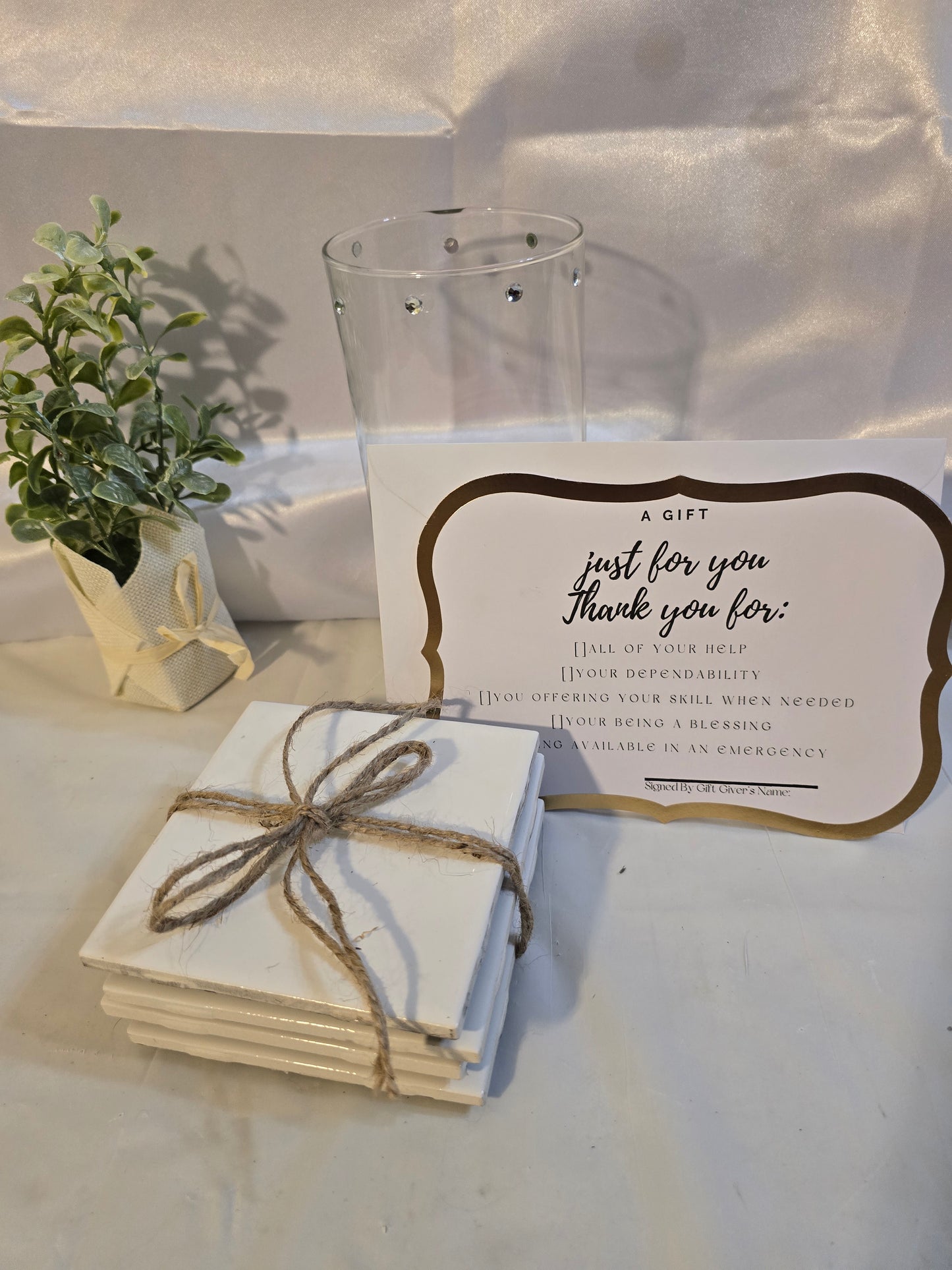 4 Classic Ceramic Coasters (used for glasses, vases or flatware).