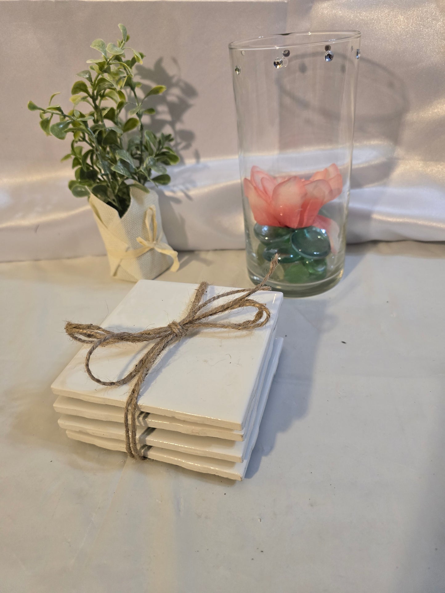 4 Classic Ceramic Coasters (used for glasses, vases or flatware).