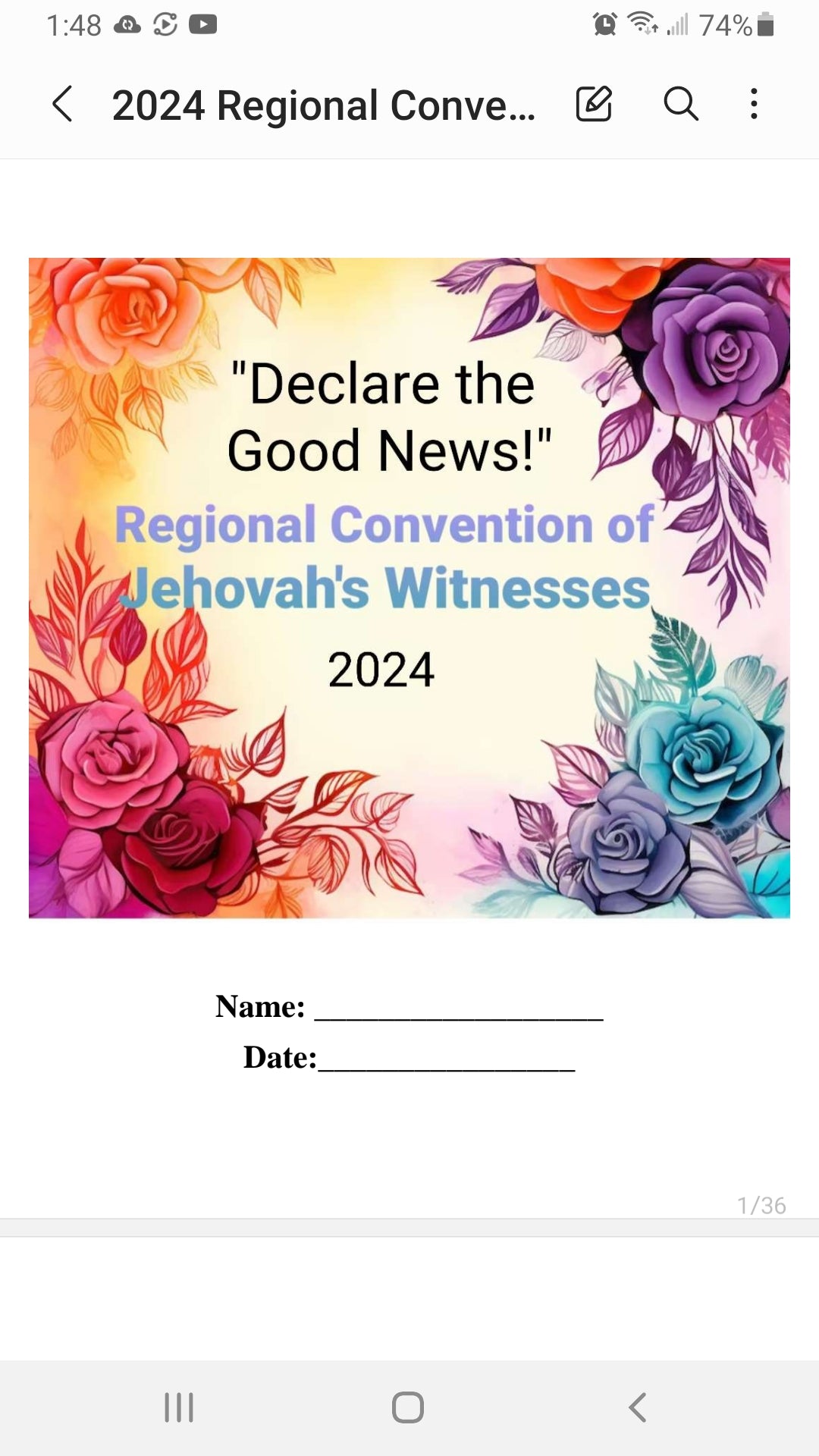 FREE PRINTABLE 2024 Regional Convention of Jehovah's Witnesses NOTETAKER