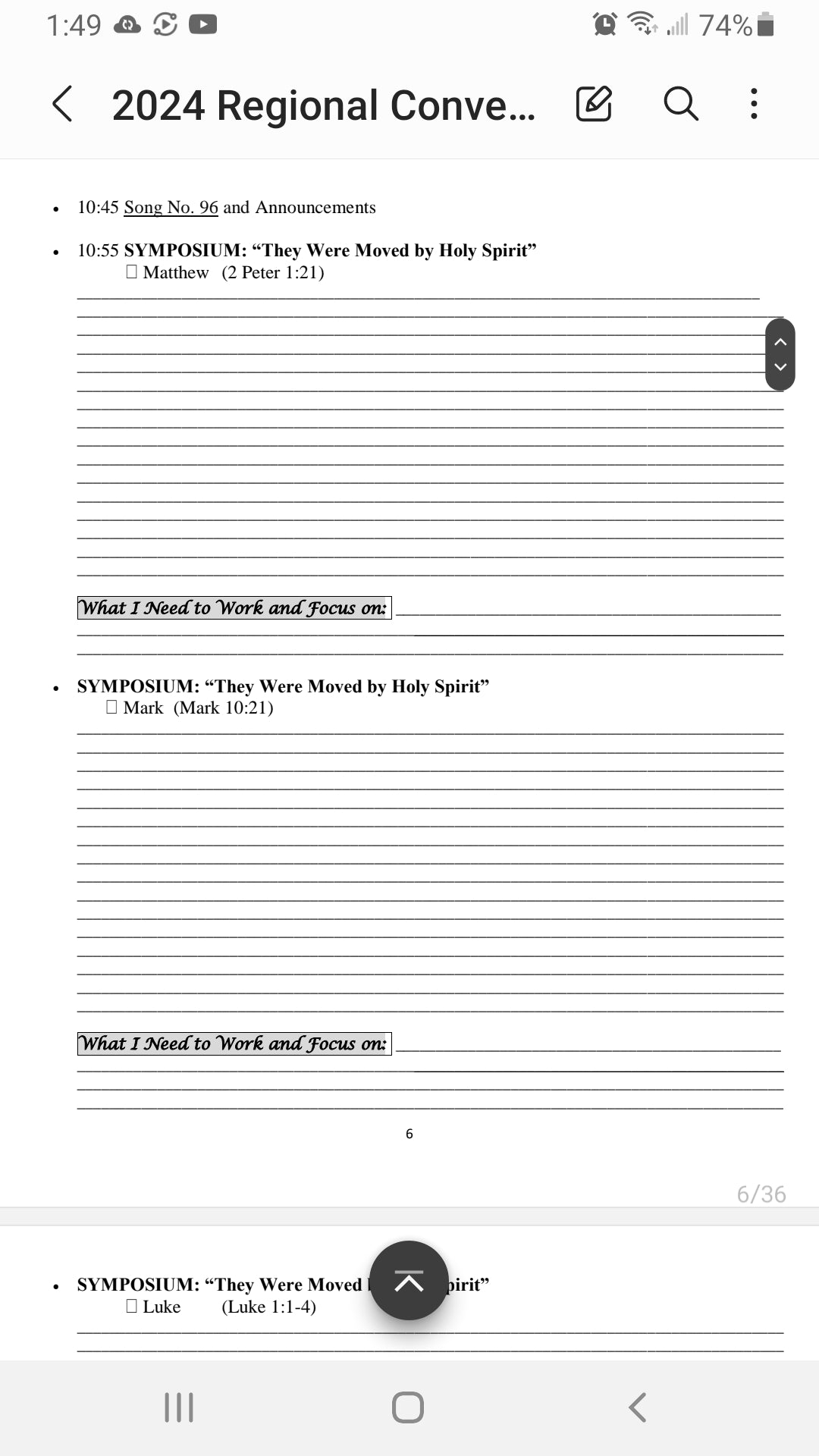 FREE PRINTABLE 2024 Regional Convention of Jehovah's Witnesses NOTETAKER